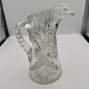 VTG American Brilliant Period Cut Crystal Glass Water Pitcher w/ Ice Lip Rare
